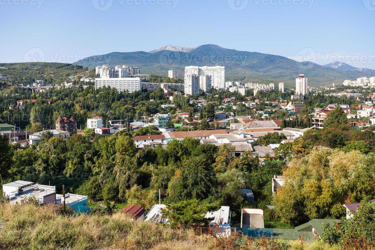 above view of Alushta city in sunny morning photo