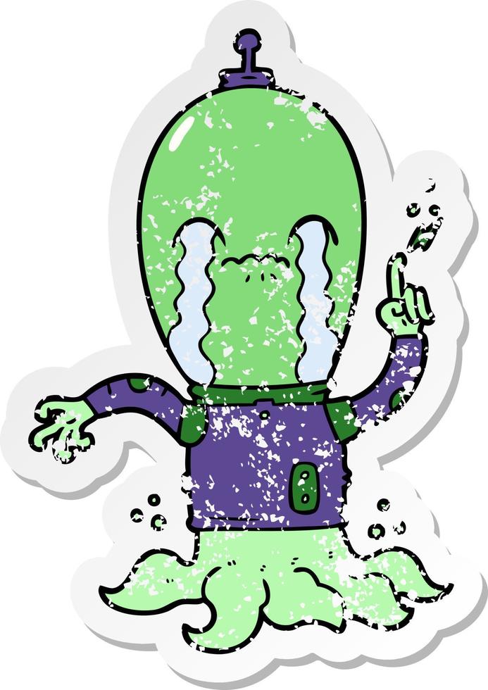 distressed sticker of a cartoon alien vector