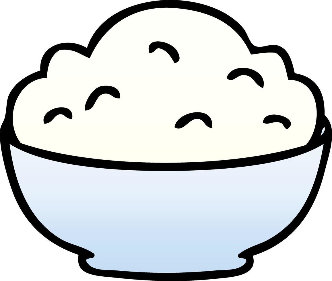 quirky gradient shaded cartoon bowl of mash vector
