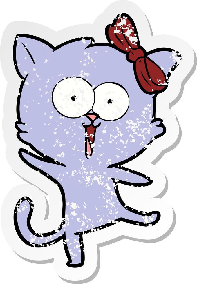 distressed sticker of a cartoon cat vector