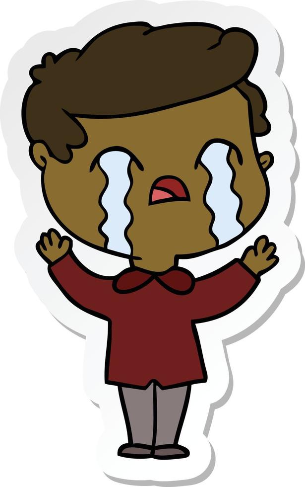 sticker of a cartoon man crying vector