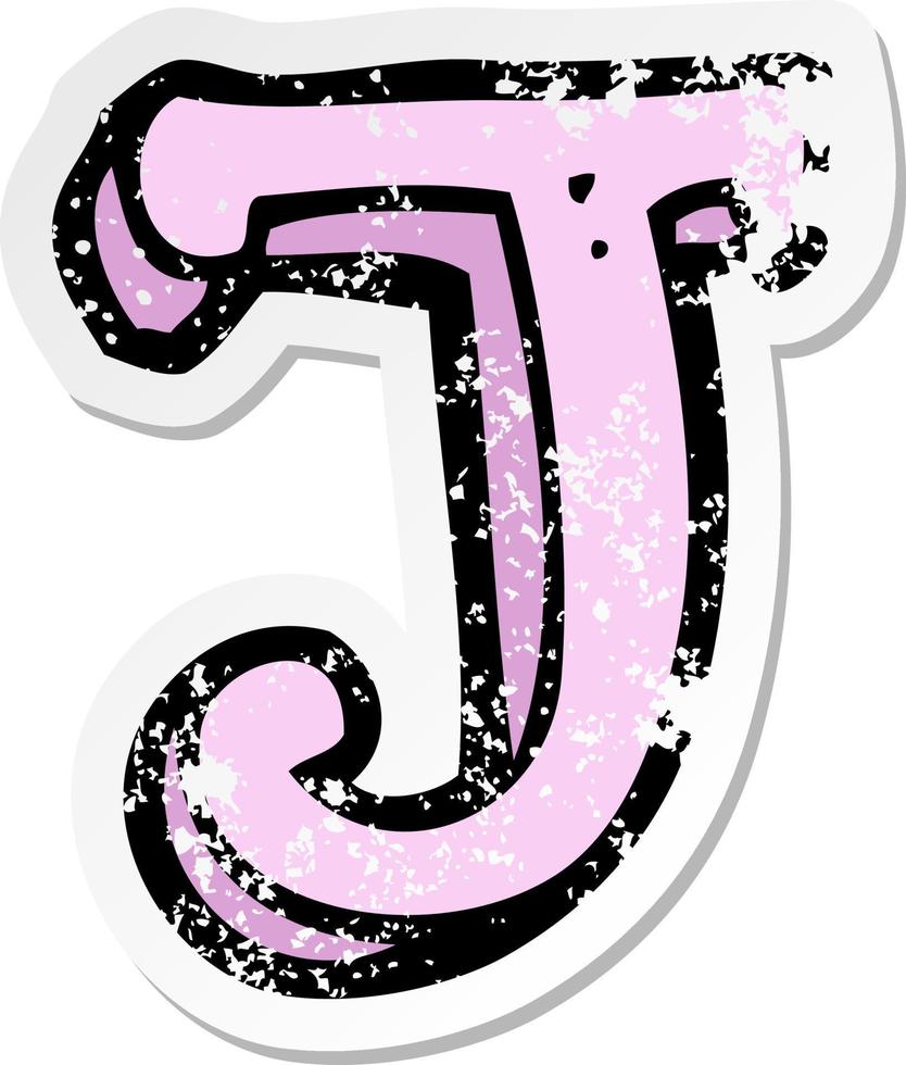 retro distressed sticker of a cartoon letter J vector