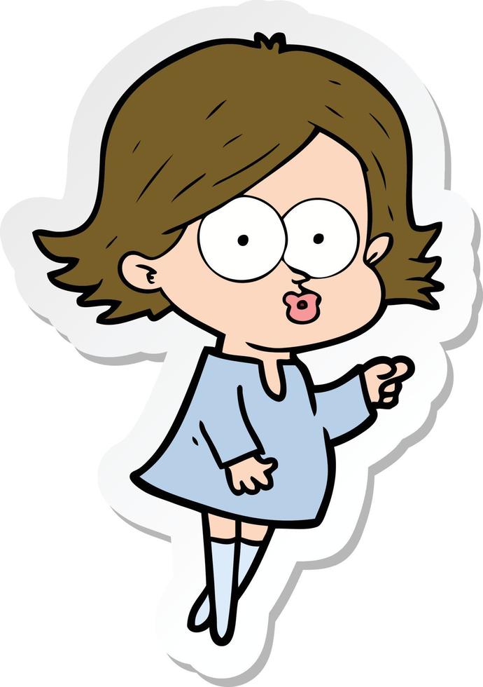 sticker of a cartoon girl pouting vector