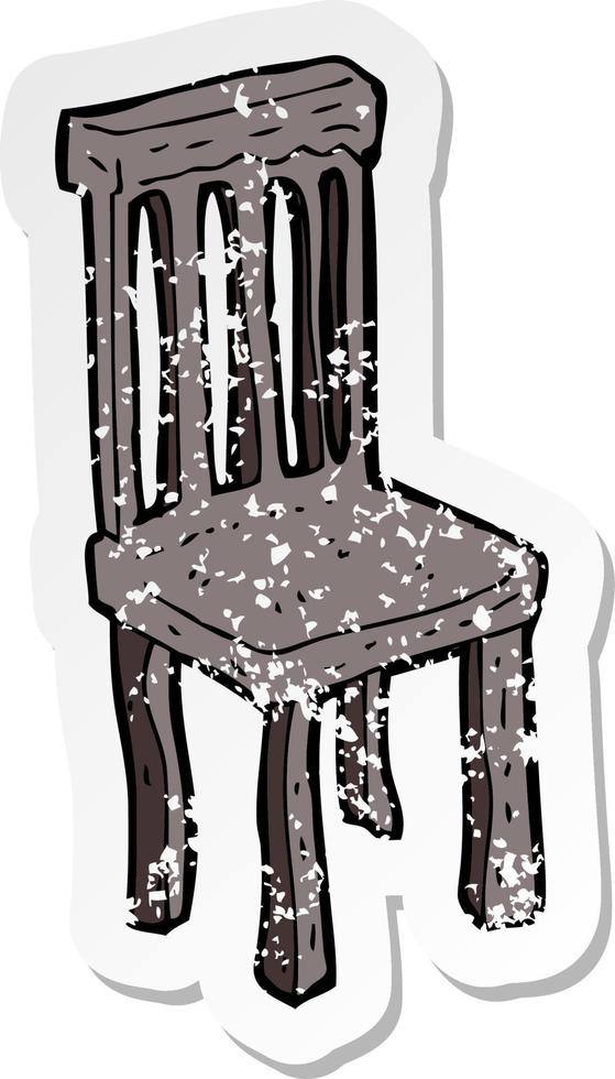 pegatina retro angustiada de una vieja silla de madera de dibujos animados vector