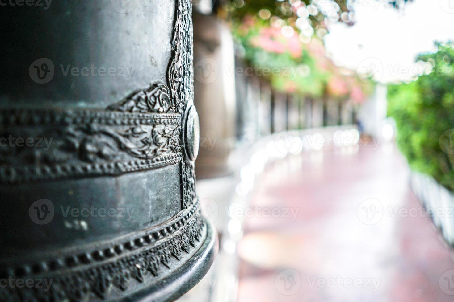 Close up metal bell with blur background., Golden Mount, Bangkok, Thailand photo