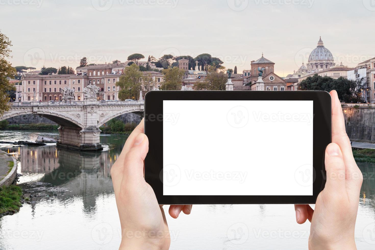 tourist photographs Tiber River in Rome city photo