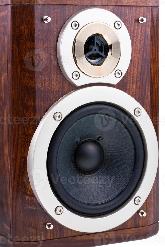 loudspeakers in wooden box close up photo