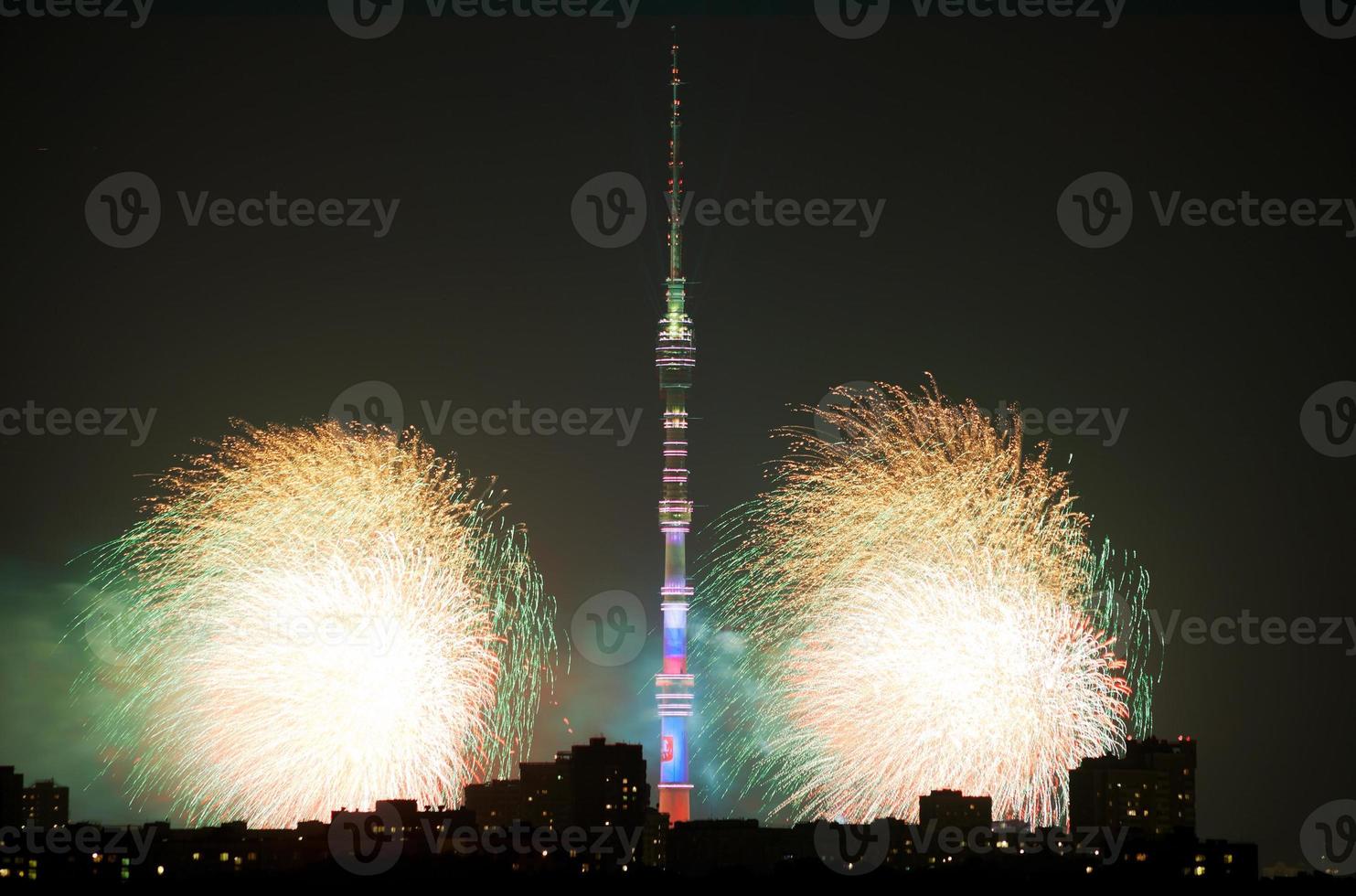 scene with fireworks and Ostankino TV Tower photo