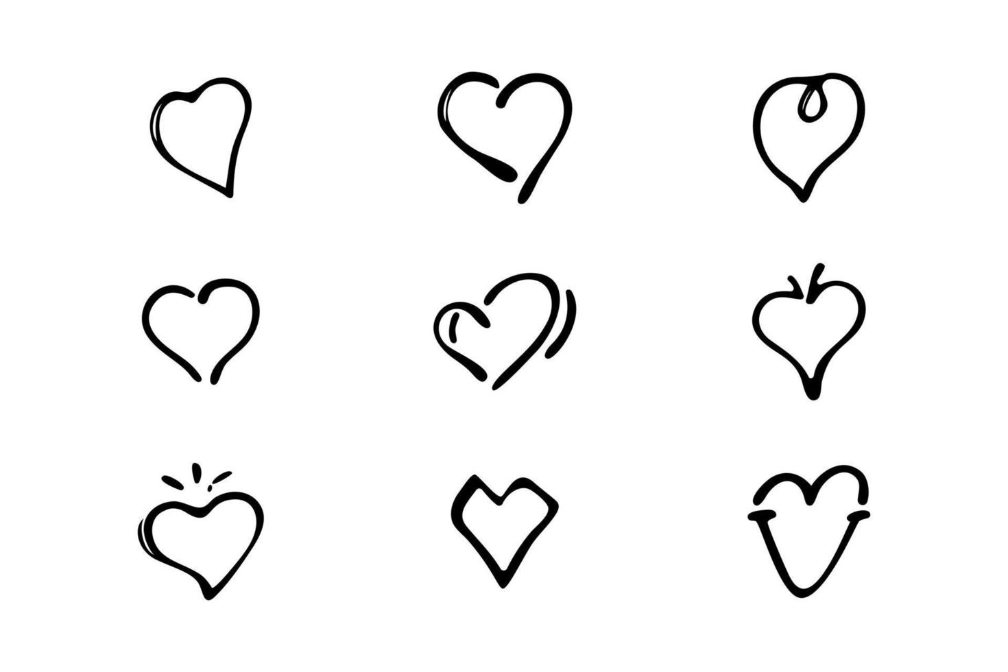 Set of nine hand drawn heart. Handdrawn rough marker hearts isolated on white background. Suitable for your graphic design vector