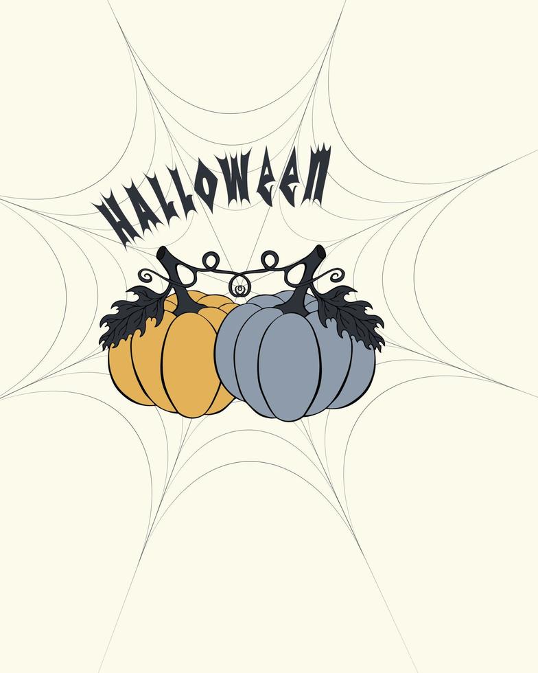 Happy Halloween card with pumpkins and cobwebs. vector