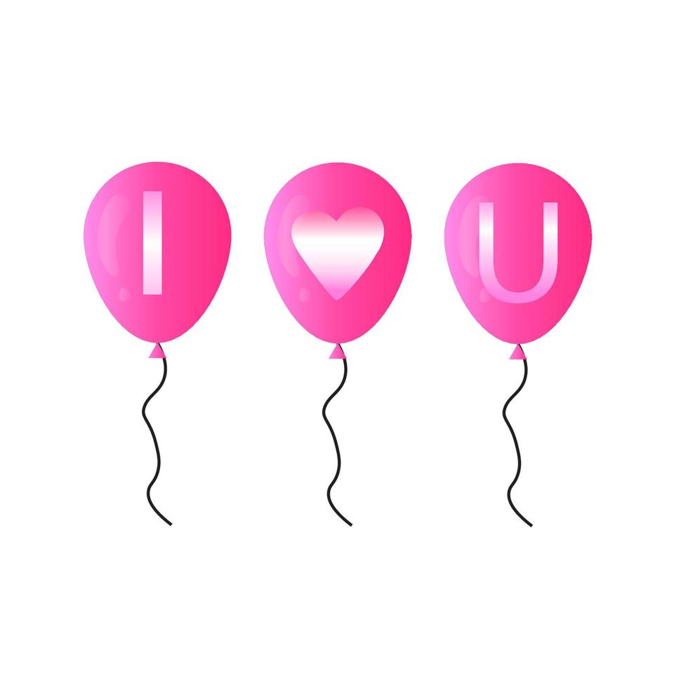 pink balloon expressing affection I love you to someone.  Romantic wedding greeting card. vector