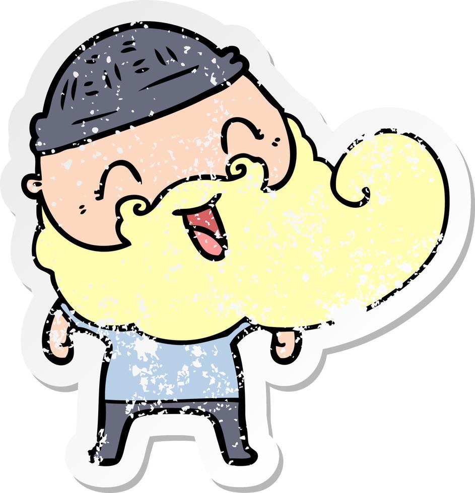 distressed sticker of a happy bearded man vector