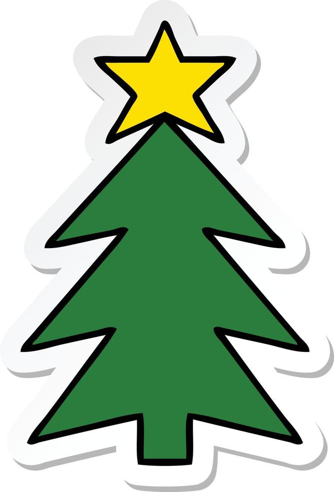 sticker of a cute cartoon christmas tree vector