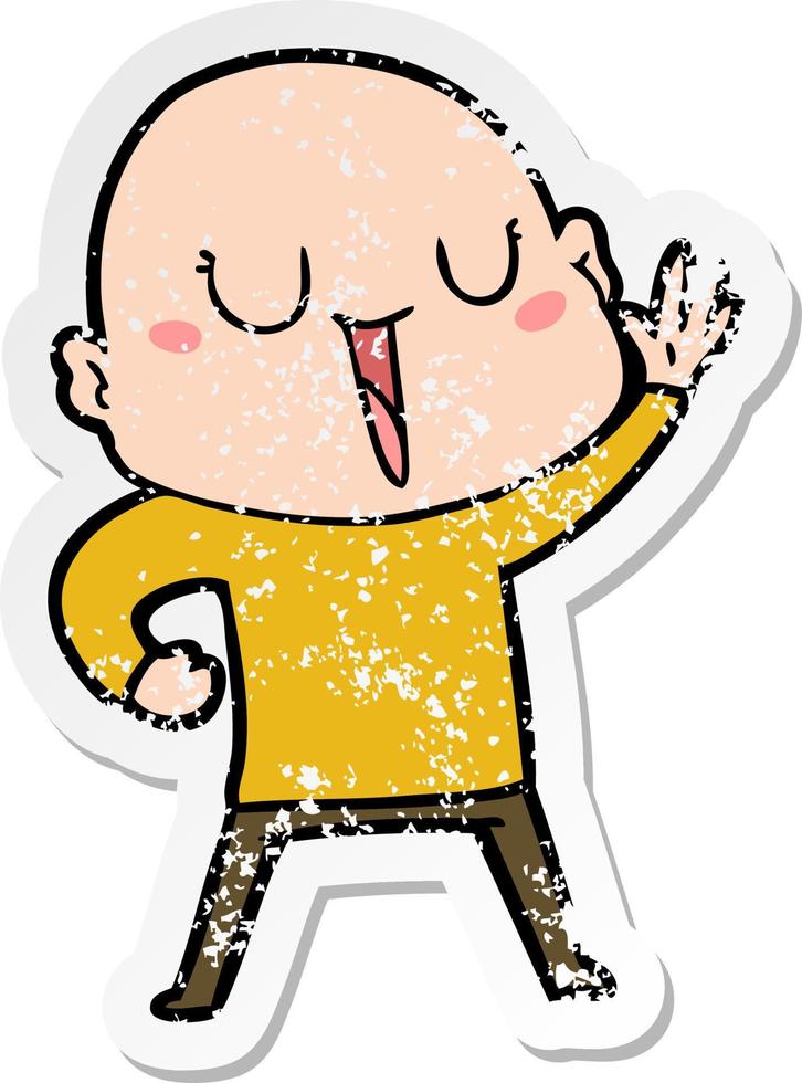 distressed sticker of a happy cartoon bald man vector