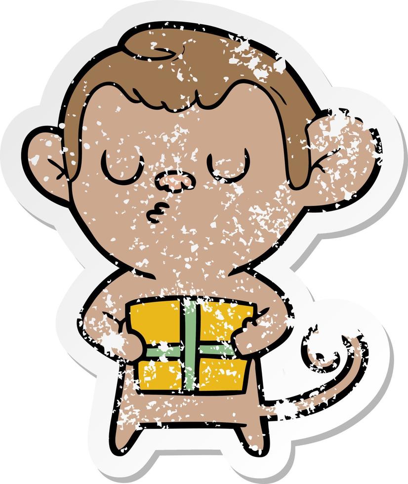 distressed sticker of a cartoon monkey vector