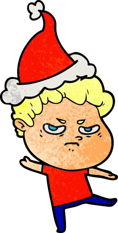 textured cartoon of a angry man wearing santa hat vector