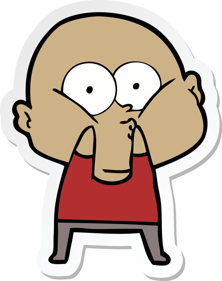 sticker of a cartoon bald man staring vector