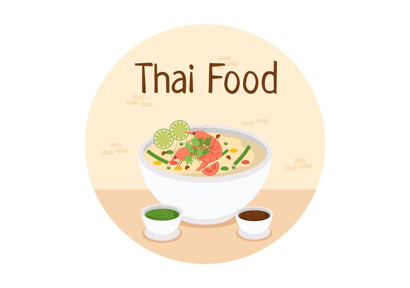 Traditional Thailand Food Template Cartoon Hand Drawn Illustration Various of Thai Cuisine Design vector