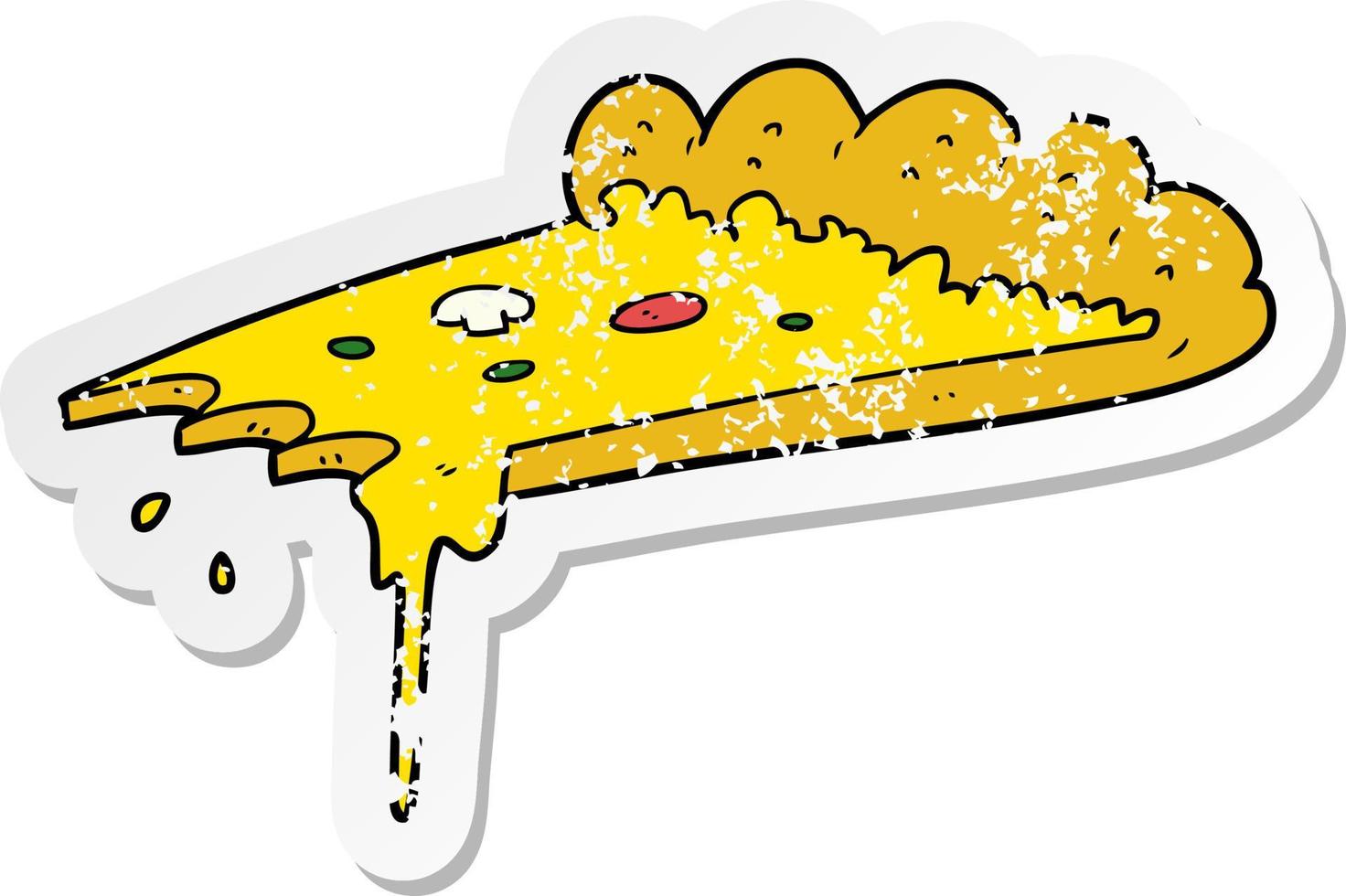 distressed sticker of a cartoon slice of pizza vector