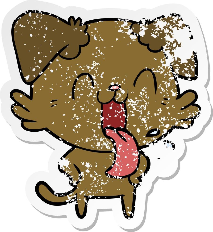 distressed sticker of a cartoon panting dog vector