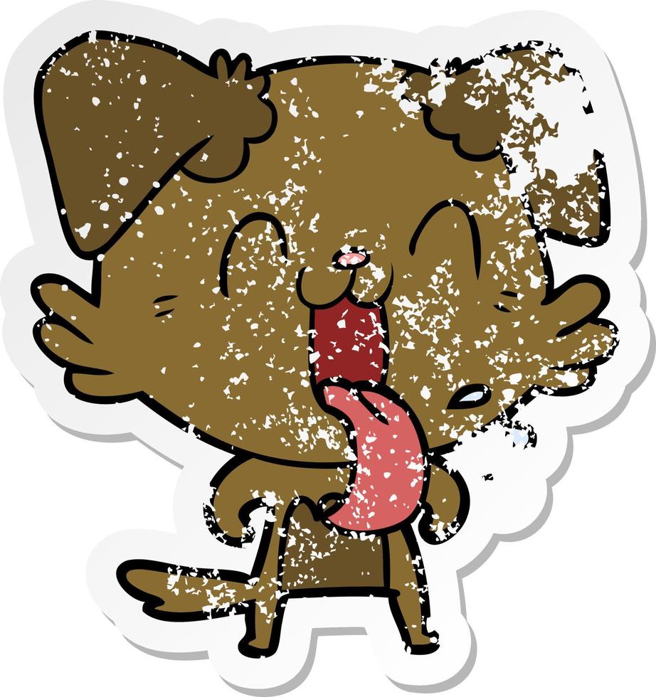 distressed sticker of a cartoon panting dog vector