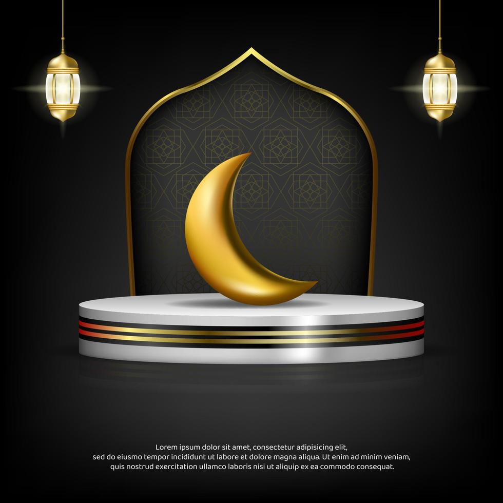 islamic social media post with 3d podium vector