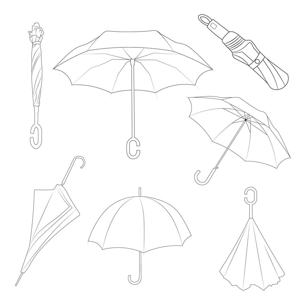 vector dibujado a mano ilustración garabato paraguas. contorno en blanco y negro. colorear para niños