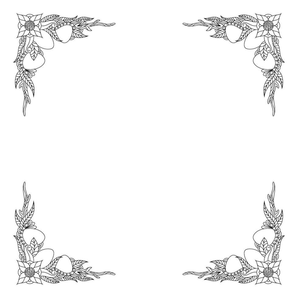 Frame with black and white doodle easter eggs line art vector