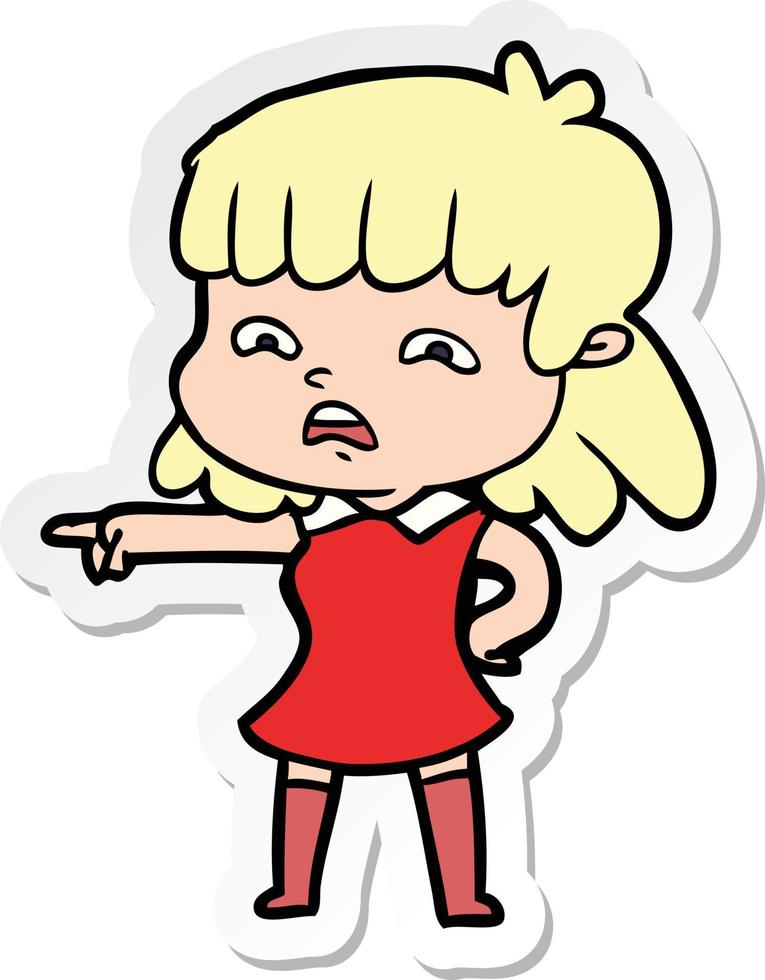 sticker of a cartoon worried woman vector