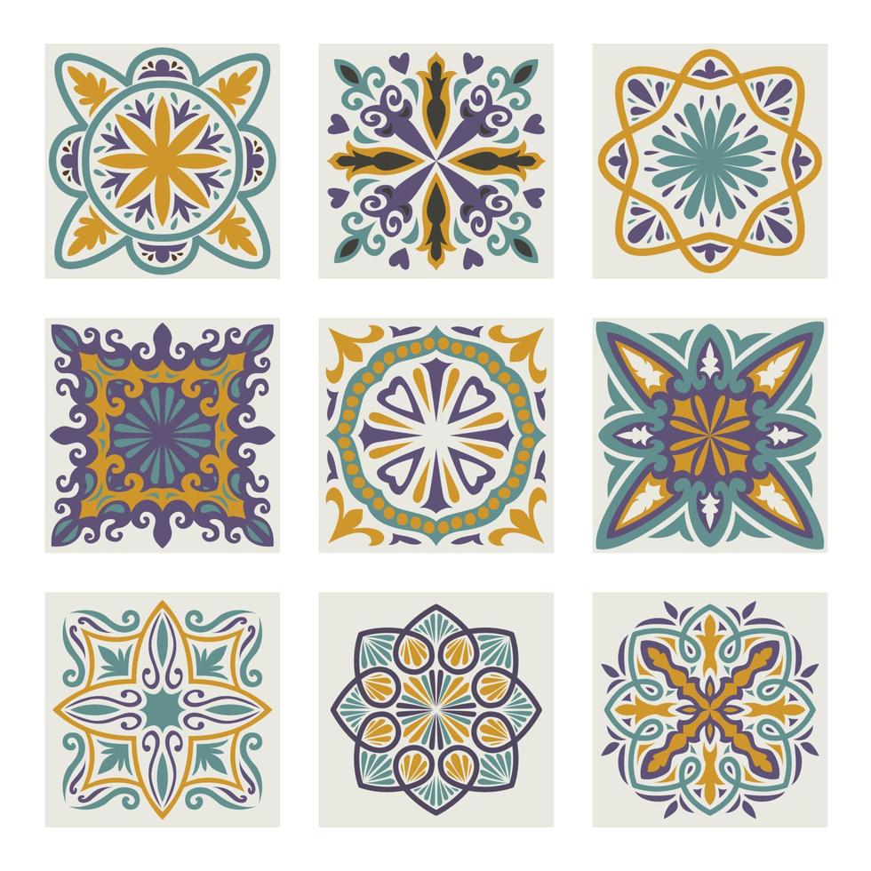 Moroccan Flower Tiles, Vector tile pattern, Lisbon floral mosaic, Mediterranean seamless navy blue ornament. Geometric Abstract art arabesque mosaic