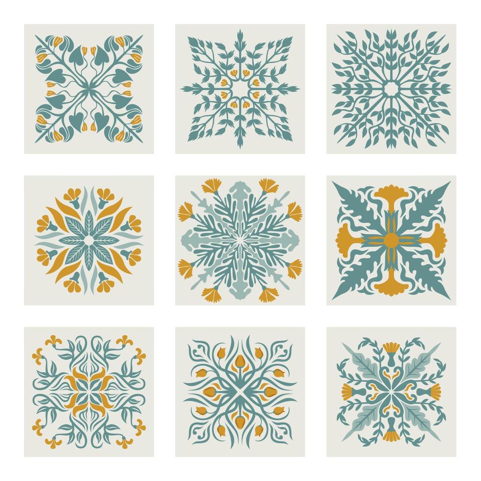 Moroccan Flower Tiles, Vector tile pattern, Lisbon floral mosaic, Mediterranean seamless navy blue ornament. Geometric Abstract art arabesque mosaic