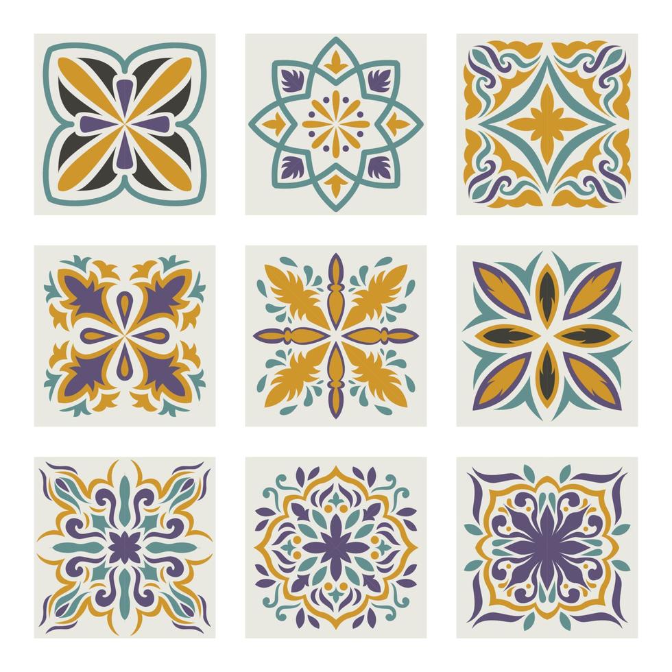Moroccan Flower Tiles, Vector tile pattern, Lisbon floral mosaic, Mediterranean seamless navy blue ornament. Geometric Abstract art arabesque mosaic