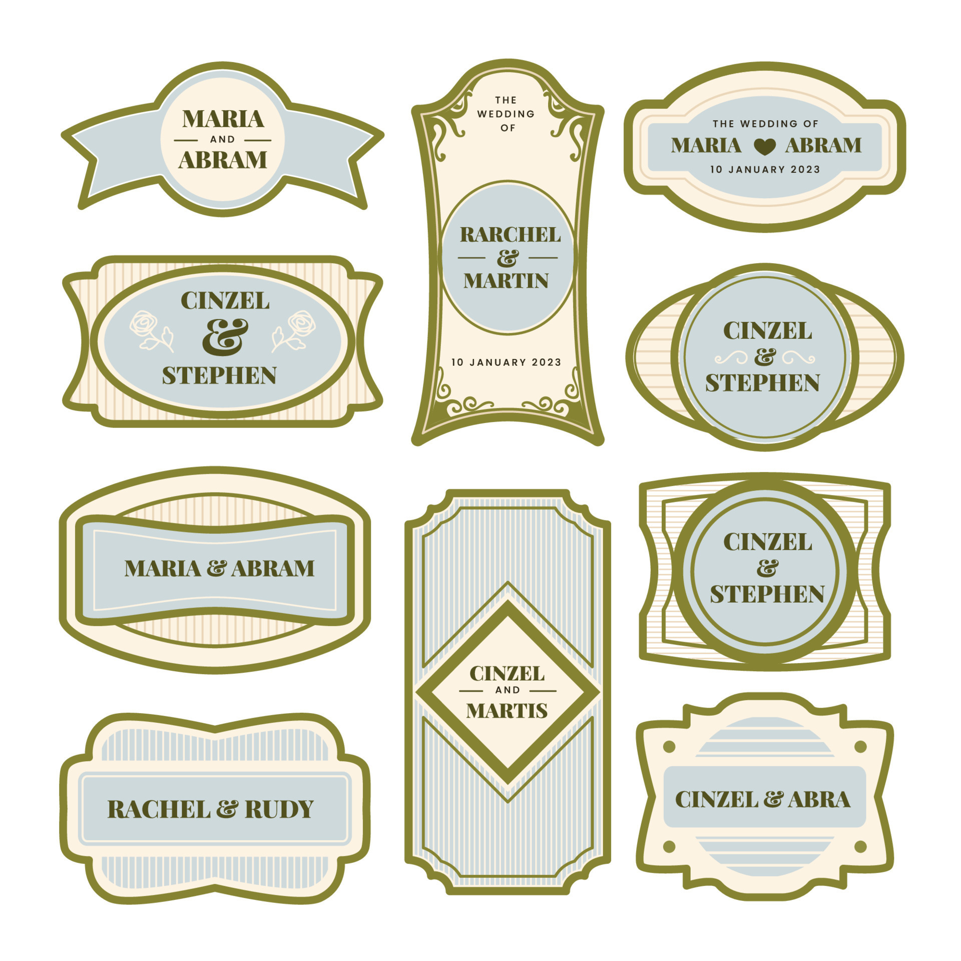 Wedding label frames. Old ornate labels, decorative vintage ...