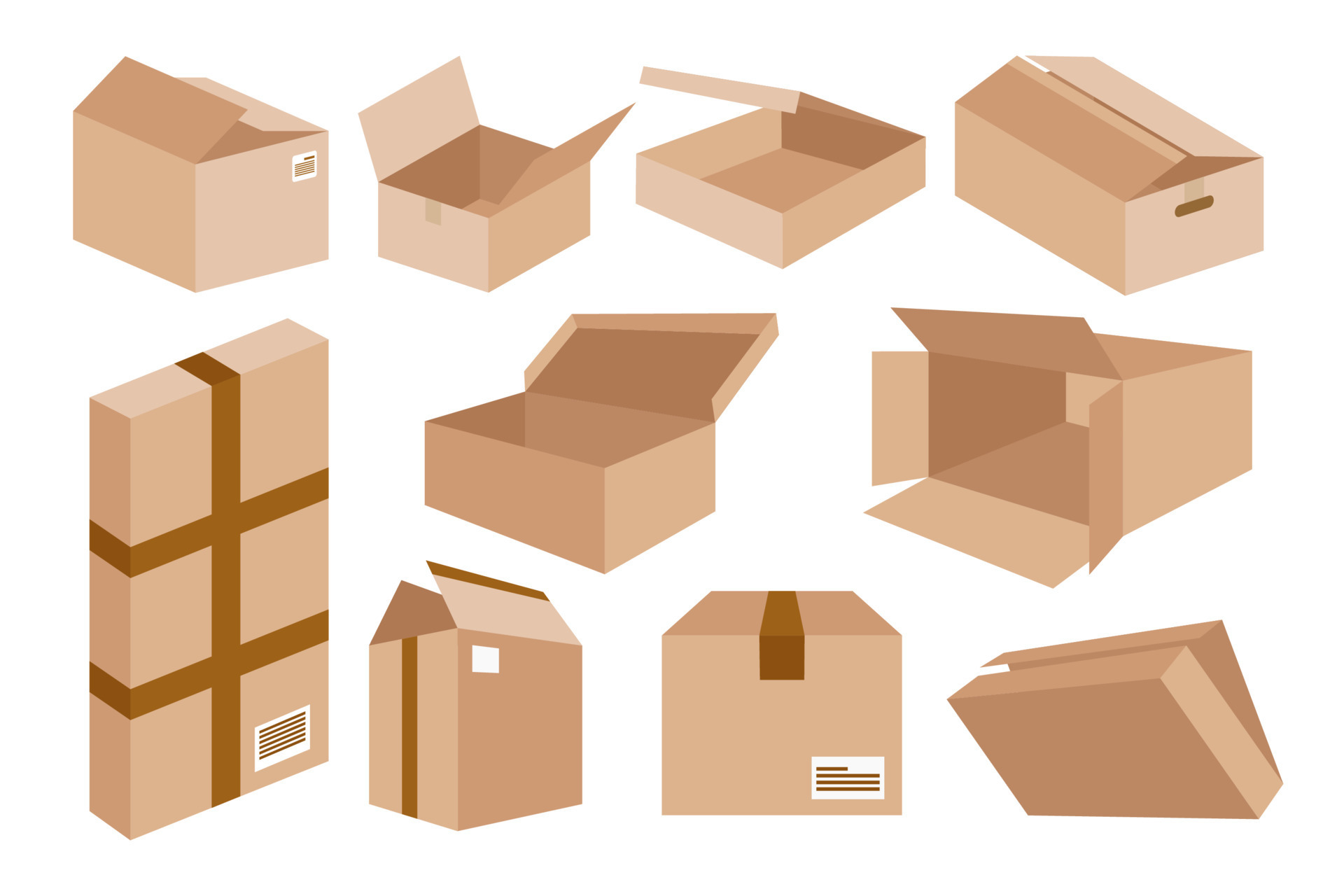 Carton delivery packaging open and closed box with fragile signs. Cardboard  box empty cartoon delivery cargo, receive packaging distribution 11685475  Vector Art at Vecteezy