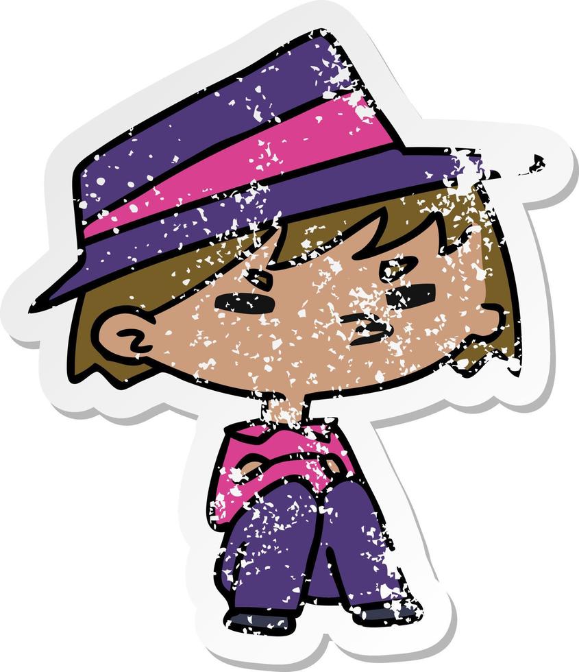 distressed sticker cartoon of a kawaii cute boy vector