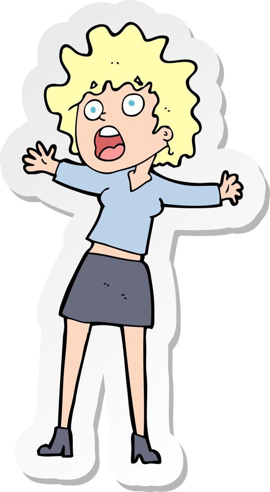 sticker of a cartoon frightened woman vector