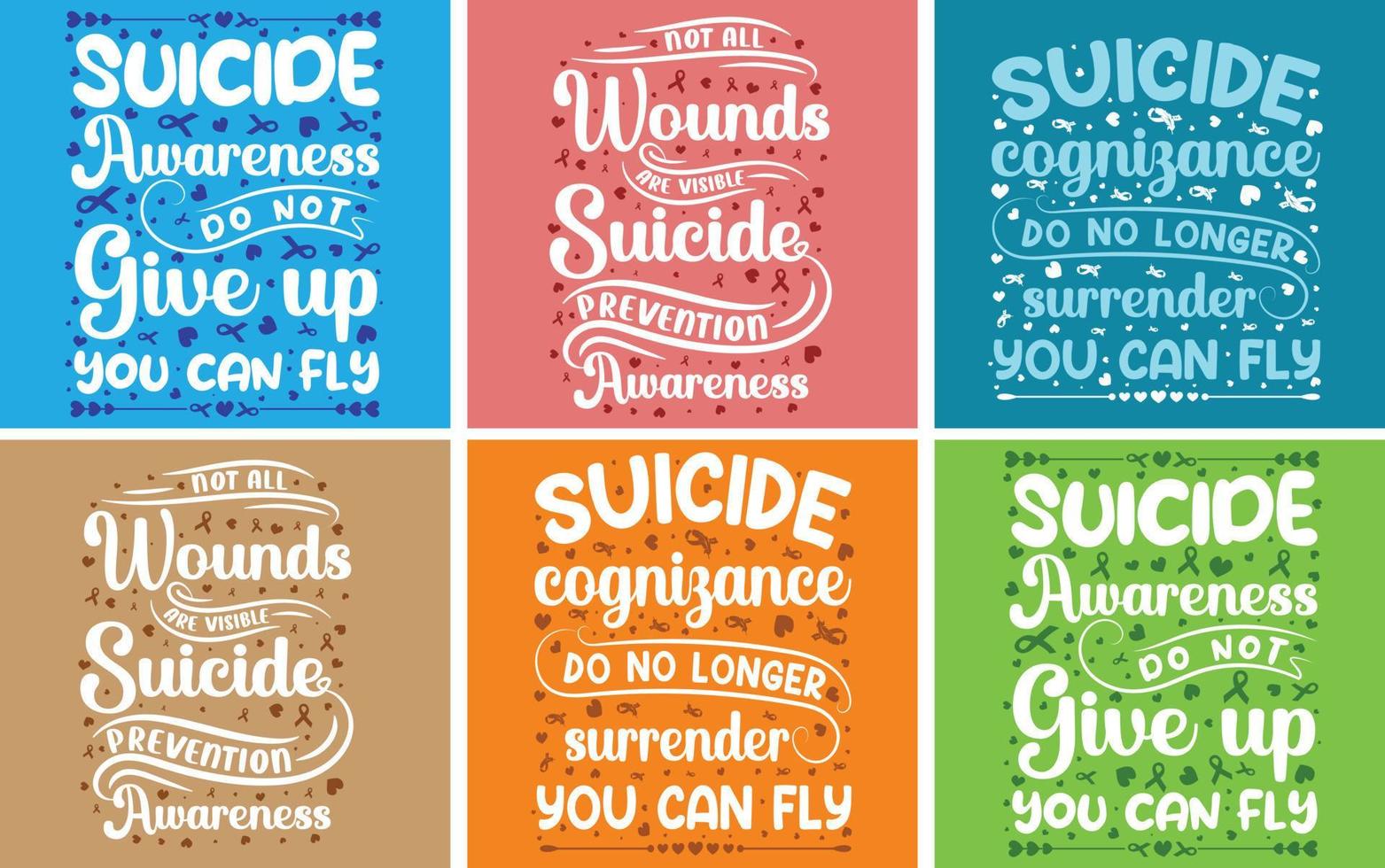 paquete de diseño de camiseta de concienciación sobre el suicidio vector