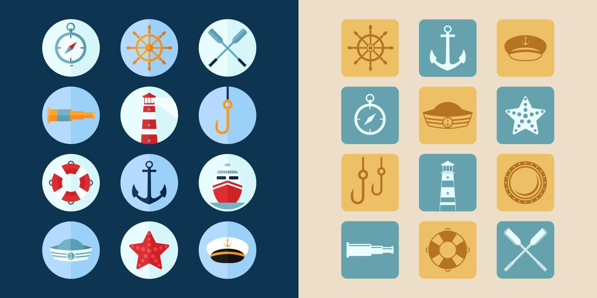 Navy and Marine icon set. Modern flat icon. Minimalist color. Fit for web, app, computer, design, symbol. Logotype vector eps 10.