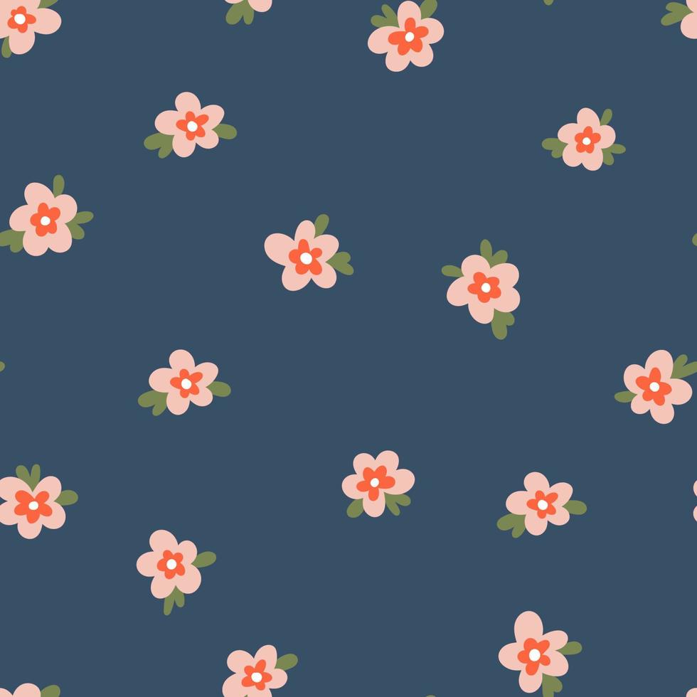 Margarita ingenua dibujada a mano flores sueltas con hojas vector patrón sin costuras. textura floral retro manchada para textil, impresión, tela, envoltura, papel.