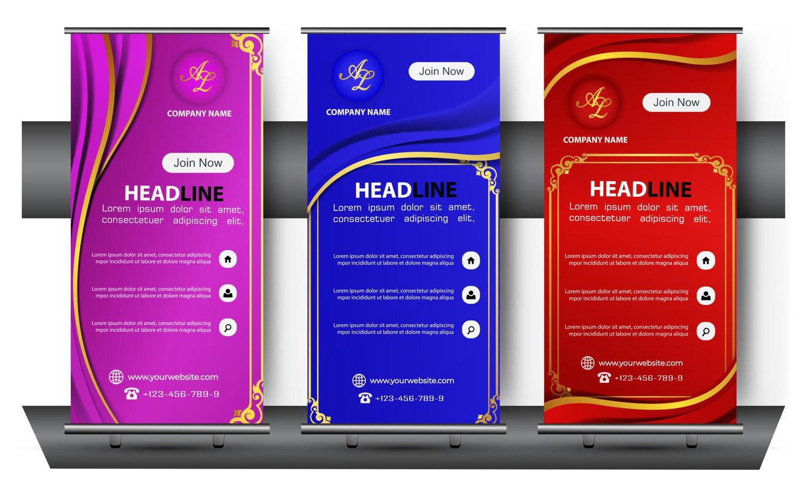 roll up banner, set of banner template designs, ideal for exhibitions, advertising, promotions, mockups, marketing, sales, infographics, etc. vector