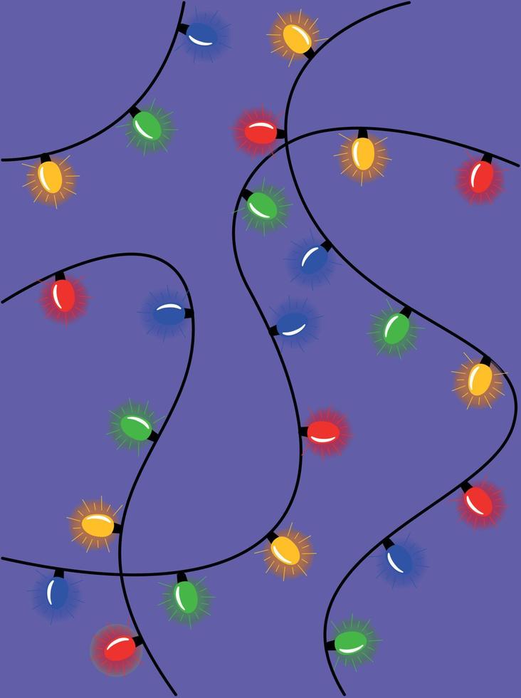 conjunto de guirnaldas decorativas navideñas. decoraciones de año nuevo. tiras de luz con lámparas. forma de bolas redondas de bombilla led de neón. elementos de diseño de Navidad. ilustración vectorial luces multicolores vector