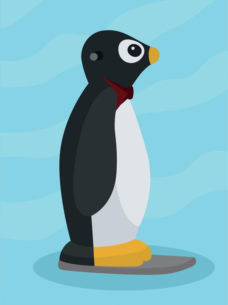 pingüino ayudante de patinaje. Ayuda de entrenamiento de patines para niños. actividad deportiva de la temporada de invierno. vacaciones al aire libre, fin de semana en la pista de hielo azul, lago congelado, río. ilustración vectorial vector