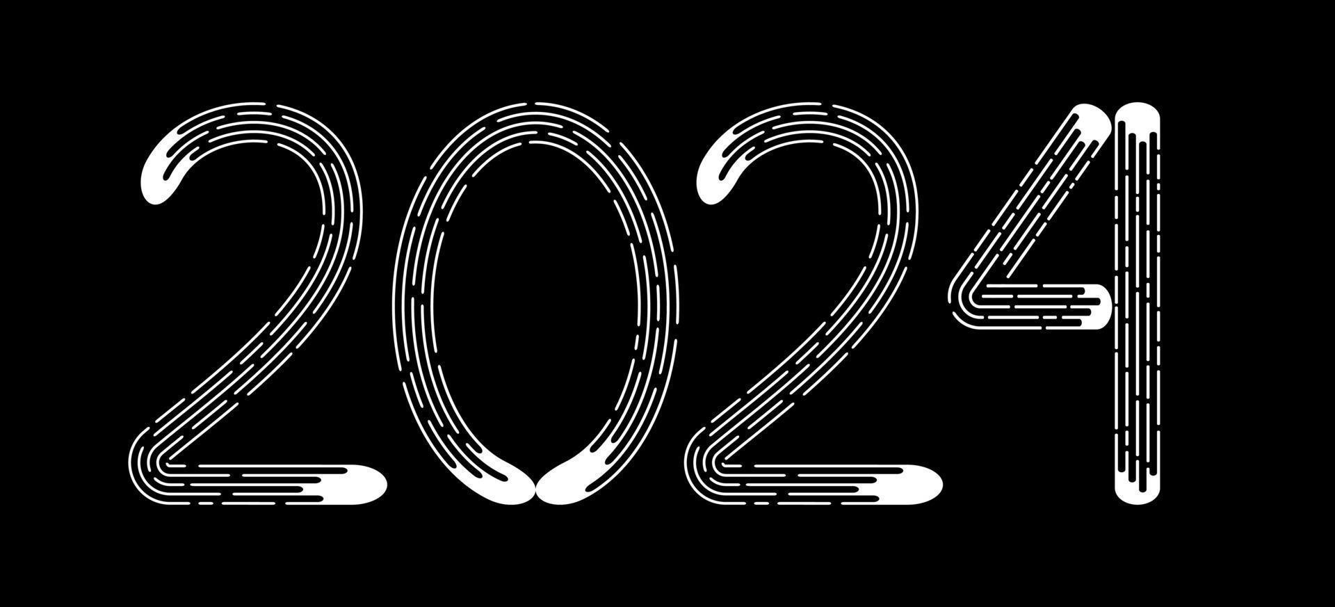 New Year 2024 from white dotted lines on black background. vector