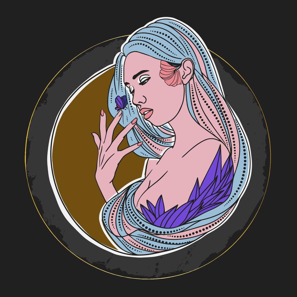 Beautiful portrait of a girl with Chicano jewelry and tattoos vector