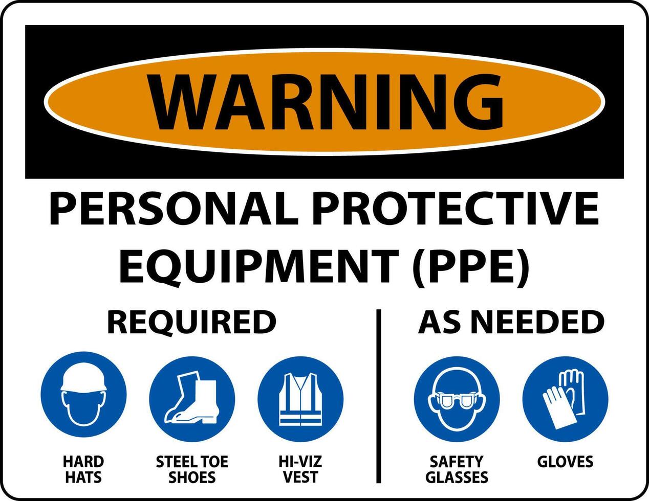 Warning PPE Required As Needed Sign On White Background vector
