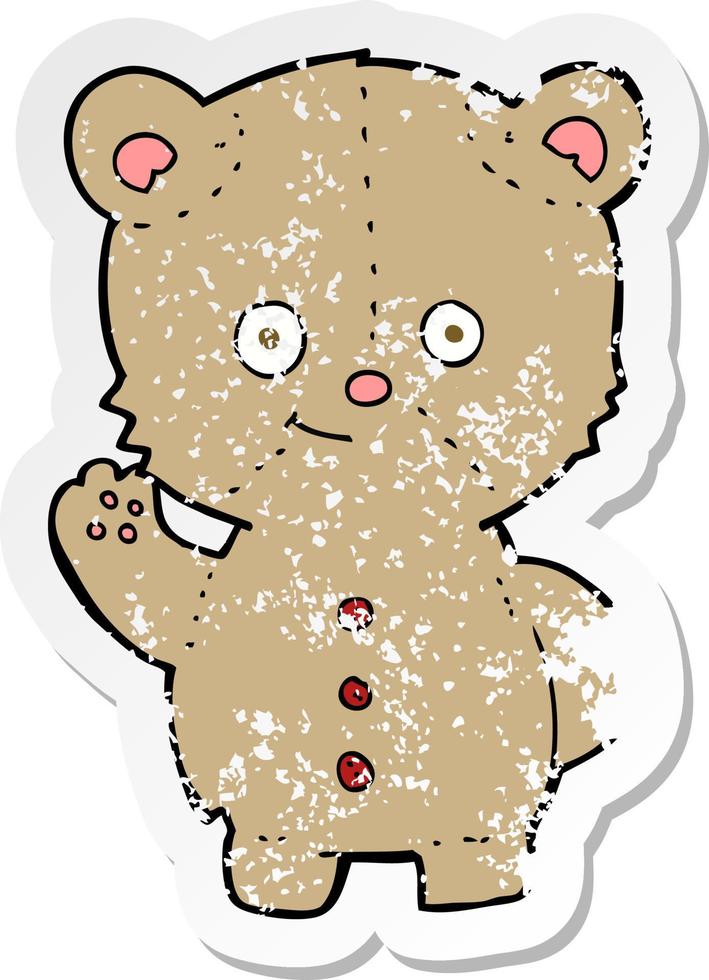 pegatina retro angustiada de un oso de peluche de dibujos animados vector
