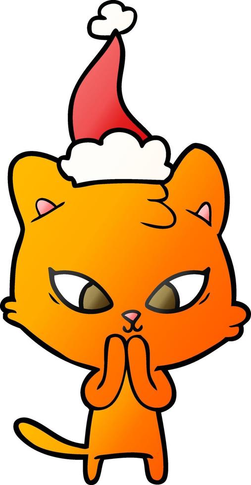 cute gradient cartoon of a cat wearing santa hat vector