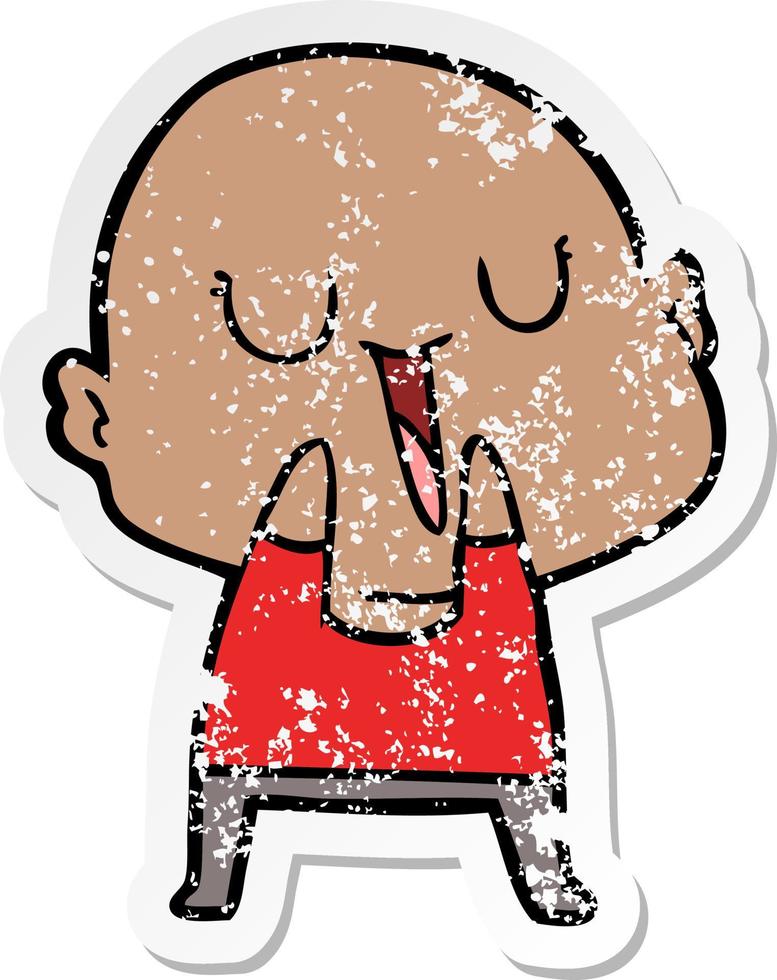 distressed sticker of a happy cartoon bald man vector