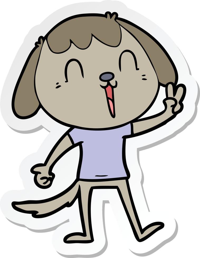sticker of a happy cartoon dog giving peace sign 11685807 Vector Art at Vecteezy