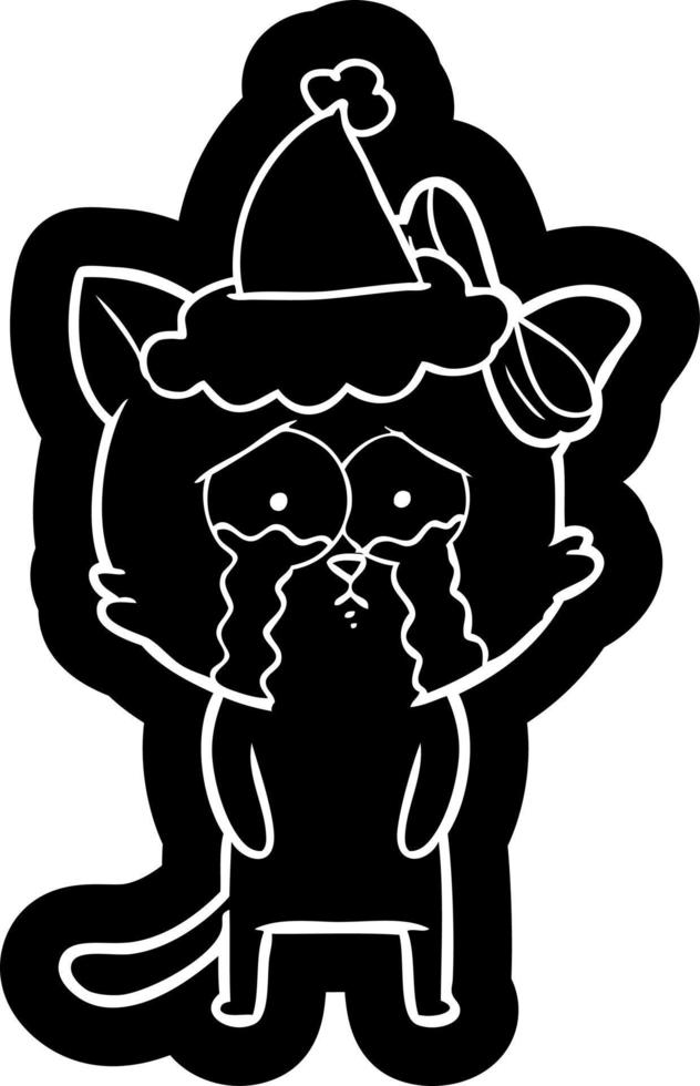 cartoon icon of a cat wearing santa hat vector